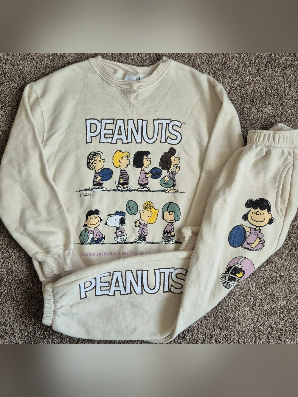 Zara Peanuts Cream Graphic Jogger Sweatpants And.Sweatshirtd 11 - 12 for Kids L